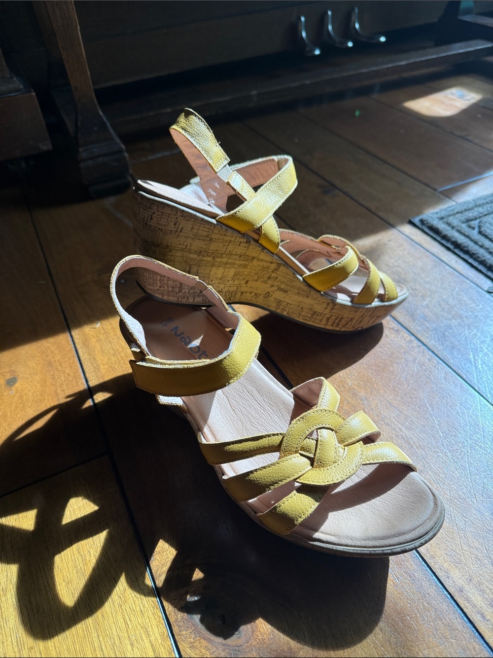 Naot Yellow Leather Cork Wedge Sandals - Picture 6 of 7